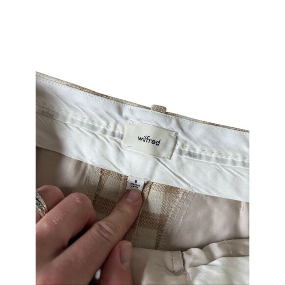 Aritzia Wilfred Effortless Plaid Pants size 8 Tan Cream - Picture 3 of 9